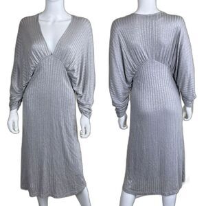 Zara Women's Size S Gray Dolman Sleeve Knit Silver Metallic Midi Pullover Dress